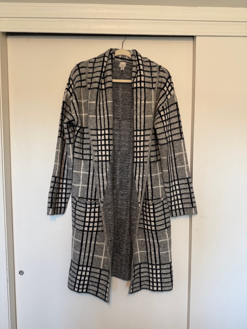 a new day Black and Gray Plaid Open-Front Long Cardigan